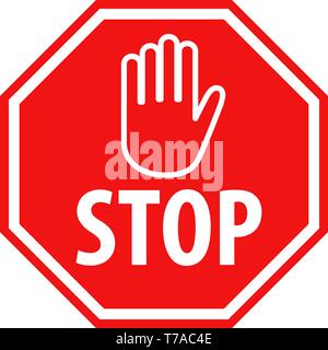 Simple red stop roadsign with hand symbol or icon vector illustration Stock Vector