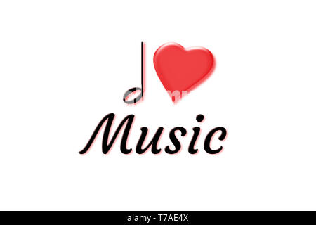 I love music with musical note and heart on white background Stock Photo