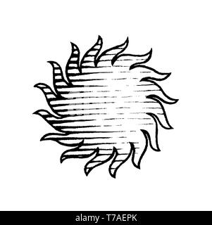 Vector Illustration of a Scratchboard Style Ink Drawing of Sun Stock Photo