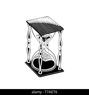 Vector Illustration of a Scratchboard Style Ink Drawing of an Hourglass Stock Photo