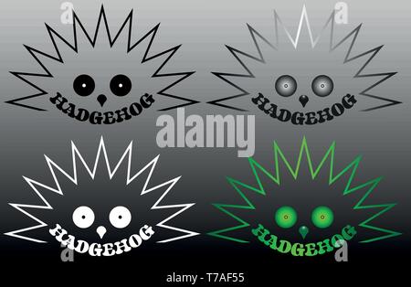 hedgehog minimalist logo in various versions with the inscription Stock Vector