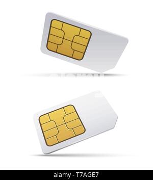 Sim card. Isolated isometric simcard vector illustration, empty 3d mobile phone smart gsm microchip, telephone prepaid chip design Stock Vector