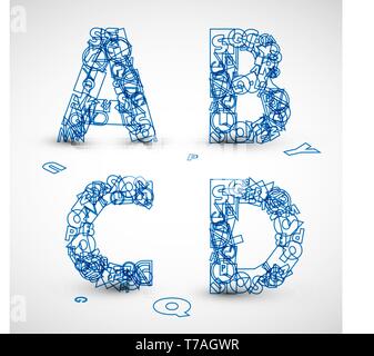 Vector font made from blue letters of the alphabet (check my portfolio for other letters) Stock Vector
