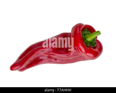 Red Cubanelle sweet pepper isolated on white background. Capsicum annuum. Aka Italian frying pepper. Stock Photo