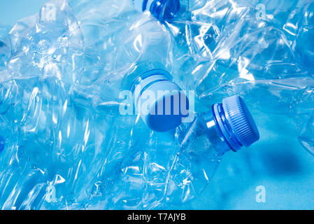 Crumpled plastic bottles of mineral water. Plastic waste Stock Photo