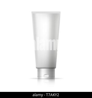 Tube template for cosmetics, cream or medical ointment. Realistic vector mockup isolated on white background. Stock Vector