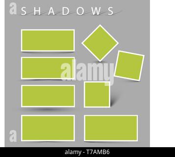 Set of vector shadow effects - white cards with realistic shadows Stock Vector