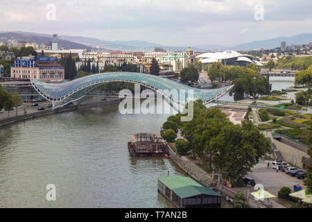 Aerial view on downtown in Tbilisi, Georgia 21 august 2019. Tbilisi is the capital and the largest city of Georgia, lying on the banks of the Kura riv Stock Photo