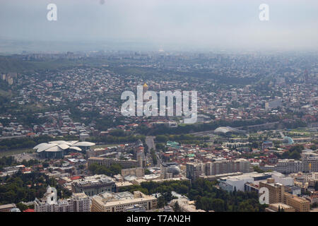 Aerial view on downtown in Tbilisi, Georgia 21 august 2019. Tbilisi is the capital and the largest city of Georgia, lying on the banks of the Kura riv Stock Photo