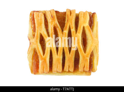 Square openwork cookie with jam isolated on white Stock Photo