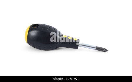 Crosshead screwdriver with a short tip and black plastic handle Stock Photo