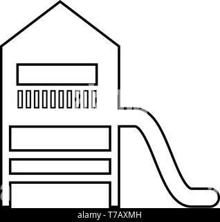 Playground slide Children's slide Kids playground Children's town with slide icon outline black color vector illustration flat style simple image Stock Vector