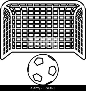 Soccer ball and gate Penalty concept Goal aspiration Big football goalpost icon outline black color vector illustration flat style simple image Stock Vector