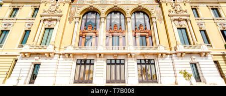 Full frame panoramic view facade of Monte-Carlo Casino and Opera House building, famous place in Monaco Stock Photo