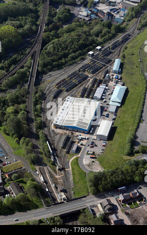 aerial view of Newton Heath Train Maintenance Depot, East Manchester Stock Photo