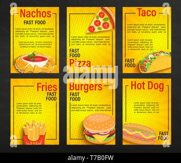 Set of fast food shop menu pages. Stock Vector