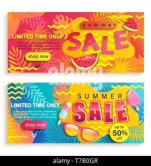 Set of summer sale banners, flyers. Stock Vector