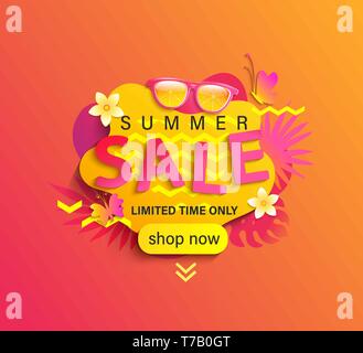 Summer Sale, shop now banner. Stock Vector