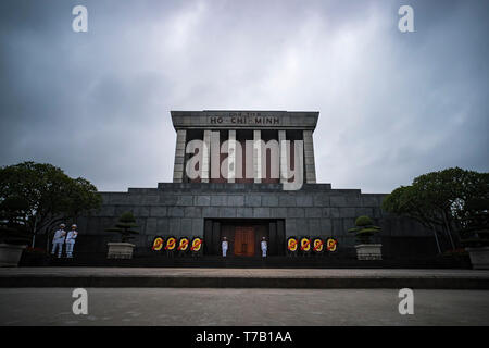 Ho Chi Min mausoleum is a large memorial in downtown Hanoi surrounded by Ba Dinh Square. It houses the embalmed body of former Vietnamese leader presi Stock Photo