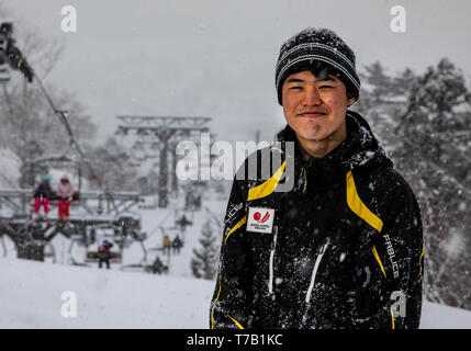 Ski lift worker, Hakuba, Japan Stock Photo