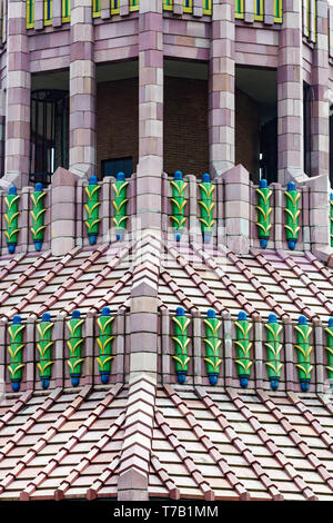 This architectural detail reveals the Art Deco tiling of the City Building's octagonal rotunda in Asheville, NC, USA Stock Photo