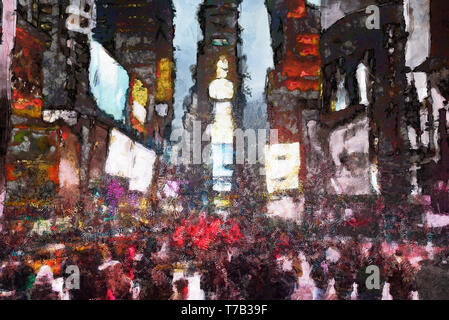 Abstract modern painting with words cloud. Times Square Stock Photo