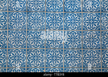 Blue patterned tiles on a wall, Porto, Portugal Stock Photo