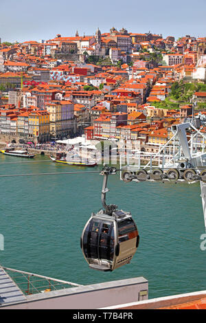 View of the town, cable car and River Douro in Porto, Portugal Stock Photo