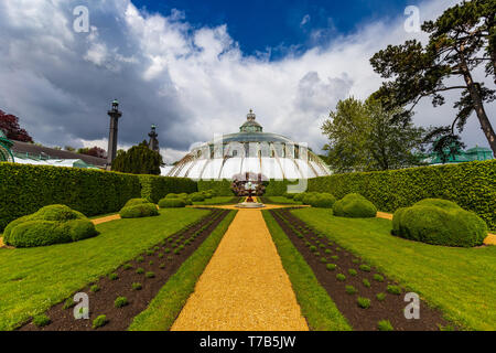 Main glass cupola of the Royal Greenhouses of Laeken in Brussels, Belgium Stock Photo