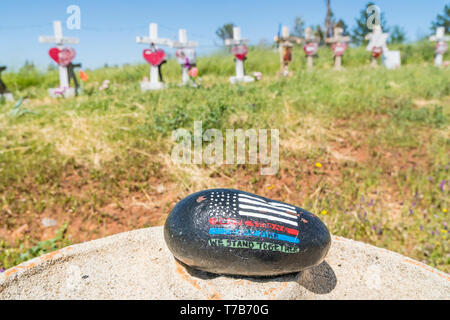 86 crosses were planted to memorialize the victims of the Camp Fire disaster in Paradise, California. The crosses were the idea of Greg Zanis, from Ch Stock Photo