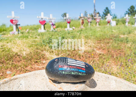 86 crosses were planted to memorialize the victims of the Camp Fire disaster in Paradise, California. The crosses were the idea of Greg Zanis, from Ch Stock Photo