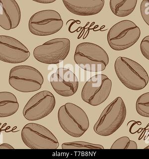 Coffee seamless pattern. Coffee beans hand-drawn sketch. Hot drink background Stock Vector