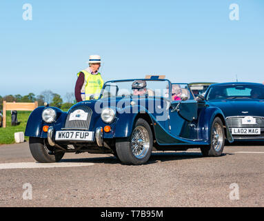 Classic 2007 convertible Morgan sports car arriving at Archerfield Estate, North Berwick Rotary Club Classic Car Tour 2019, East Lothian, Scotland, UK Stock Photo