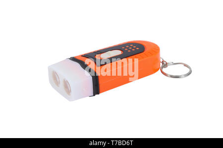 Plastic keychain LED flashlight isolated on a white Stock Photo