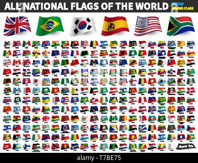 All national flags of the world . Waving flag design . Vector . Stock Vector