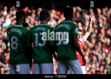 London, UK. 05th May, 2019. Granit Xhaka (A) at the Arsenal v Brighton and Hove Albion English Premier League football match at The Emirates Stadium, London, UK on May 5, 2019. **Editorial use only, license required for commercial use. No use in betting, games or a single club/league/player publications** Credit: Paul Marriott/Alamy Live News