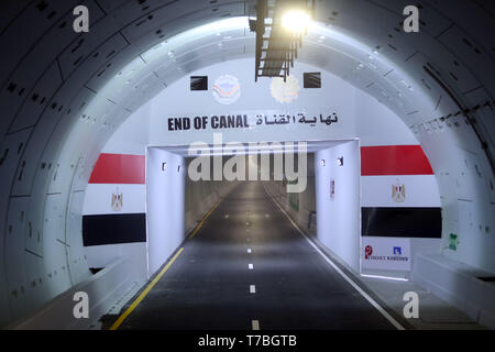 Ismailia, Egypt. 5th May, 2019. The photo taken on May 5, 2019 shows the end of the newly opened tunnel, which runs under the Suez Canal, in Ismailia, Egypt. Egyptian President Abdel-Fattah al-Sisi said on Sunday that all companies working on the country's national development projects are run by civilians, stressing that the military's role is only supervisory. Credit: Ahmed Gomaa/Xinhua/Alamy Live News Stock Photo