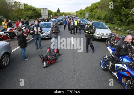 Tonbridge Kent UK. 6th May 2019. Motorists and motorcyclists