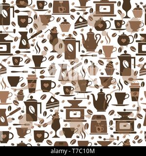 Coffee seamless pattern with a cups. Seamless texture of coffee icons. Stock Vector