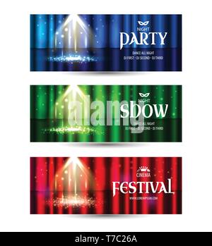 Circus horizontal banner set with magic show and animals alvertising ...