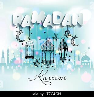 Ramadan Kareem. Islamic background on blue sky Stock Vector