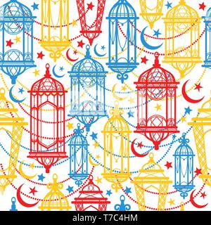 Seamless pattern of Ramadan Kareem lanterns. Happy Ramadan celebration. Stock Vector
