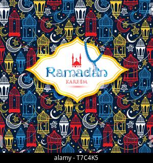 Seamless pattern of Ramadan Kareem lanterns. Happy Ramadan celebration. Stock Vector