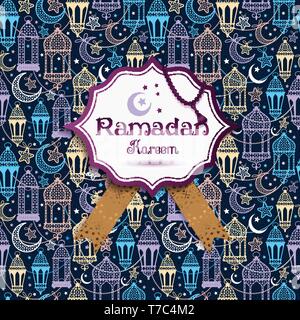 Seamless pattern of Ramadan Kareem lanterns. Happy Ramadan celebration. Stock Vector