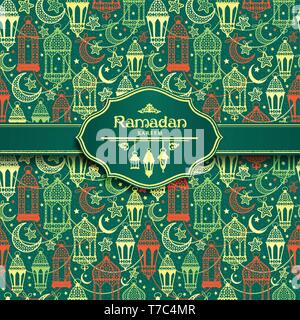 Seamless pattern of Ramadan Kareem lanterns. Happy Ramadan celebration. Stock Vector