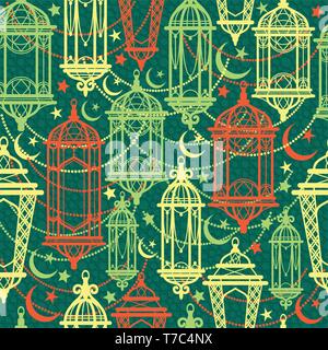 Seamless pattern of Ramadan Kareem lanterns. Happy Ramadan celebration. Stock Vector