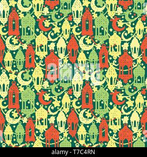 Seamless pattern of Ramadan Kareem lanterns. Happy Ramadan celebration. Stock Vector
