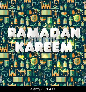 Ramadan Kareem icons set of Arabian.Seamless pattern. Stock Vector