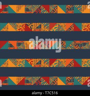 Big seamless african boho horizonttal patterns with triangle elements Stock Vector