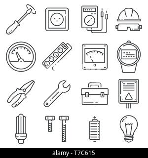 Vector Electricity outline icons on white background Stock Vector